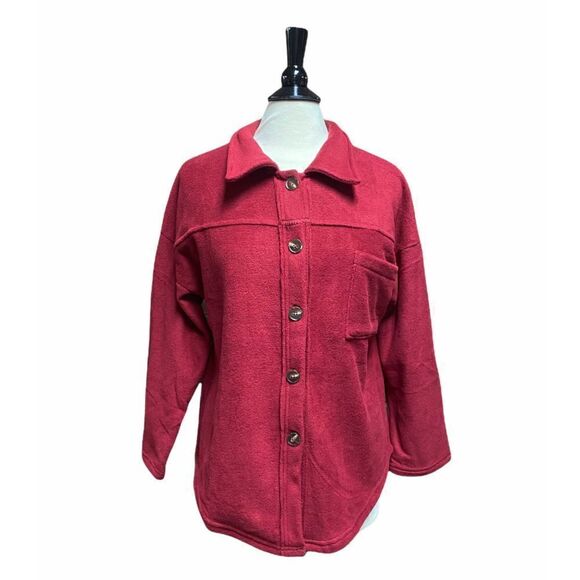 Burgundy Flannel Long Sleeve Button Down Boyfriend Shacket Shirt NWT - Picture 1 of 7
